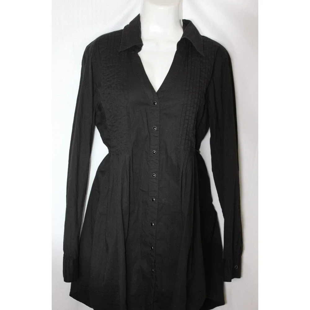 Stetson Black Shirt Dress Western Rodeo Pintuck Button Front Fit Flare SZ Large - Picture 9 of 11